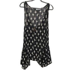 Adore Top Women M Black Tank Knit Skull Hi Low Grunge Biker Punk Summer Retro